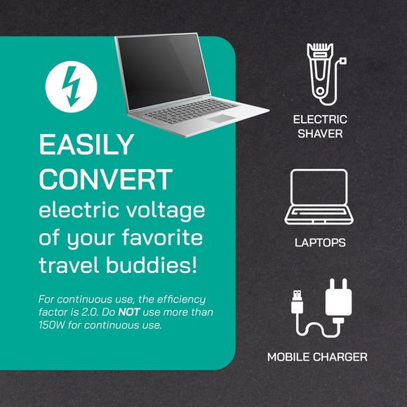 LiteFuze LC-300 Travel Voltage Converter 300W 110V/120V to 220V/240V Black - Picture 9 of 11